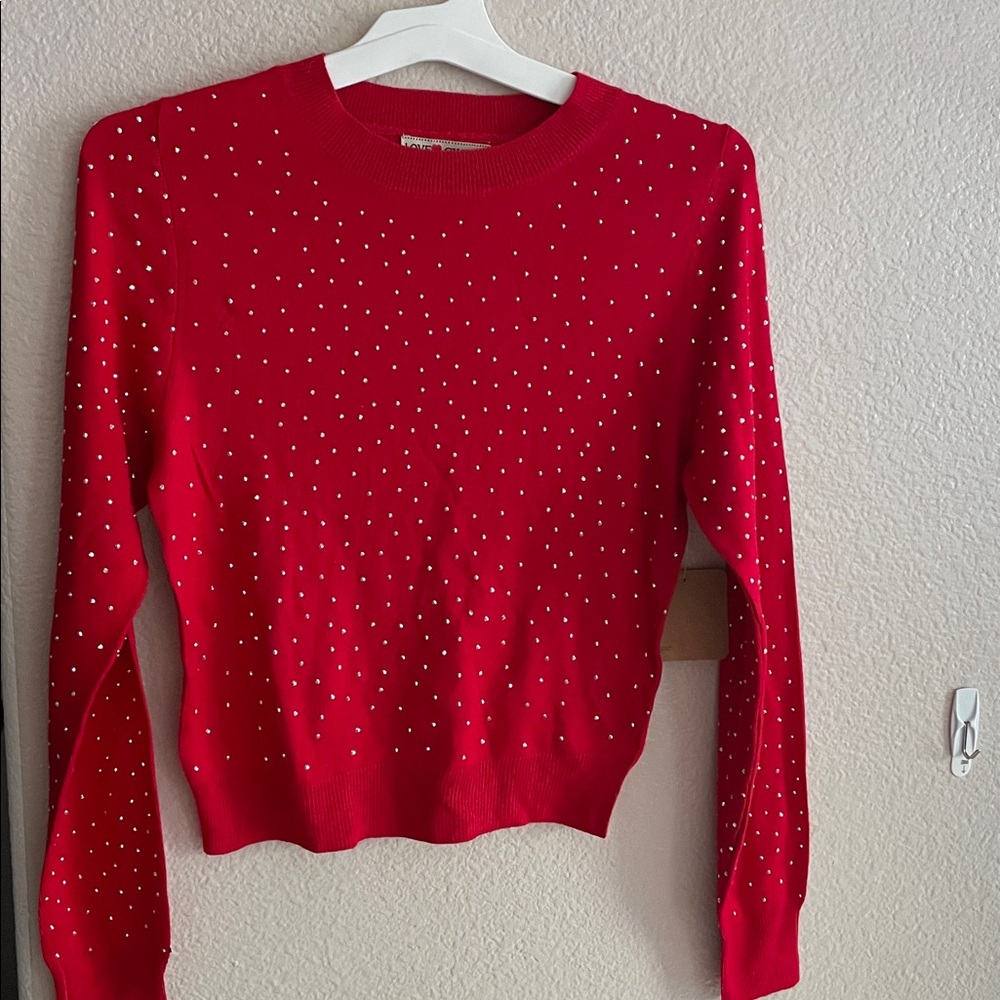New with tags red rhinestone sweater